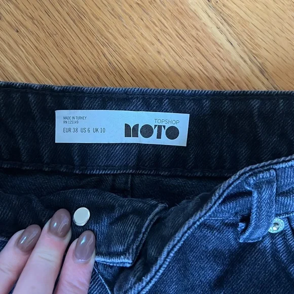 Topshop Moto Rainbow Metallic Glitter Stripe Trim Black Denim Mini Skirt - Picture 4 of 5